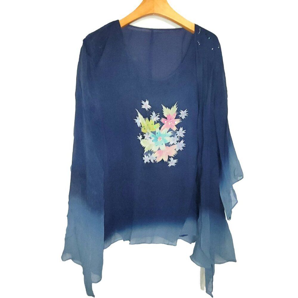 Women's 100% Silk Size L Short Sleeve Top Shirt SCK229